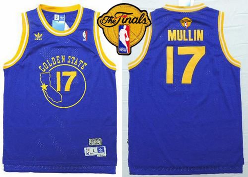 Men's Golden State Warriors #17 Chris Mullin Blue New Throwback The Finals Patch Stitched NBA Jersey