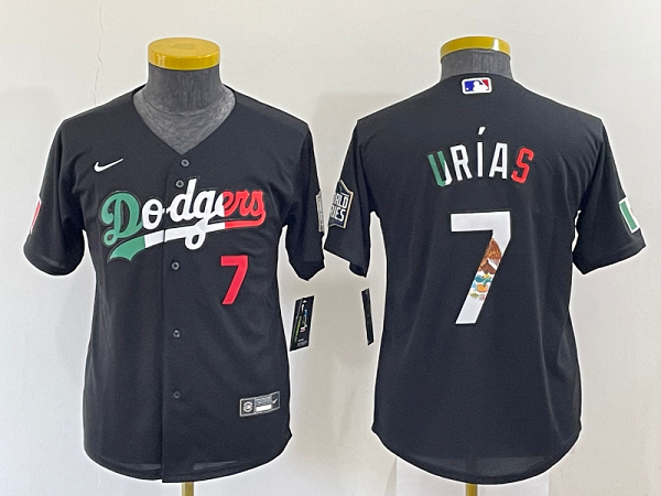 Youth Nike Los Angeles Dodgers #7 Julio Urias Black Mexico Throwback Cool Base MLB Jersey