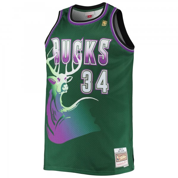 Men's Milwaukee Bucks Ray Allen Mitchell & Ness Hunter Green Big & Tall 1996/97 Hardwood Classics Swingman Jersey