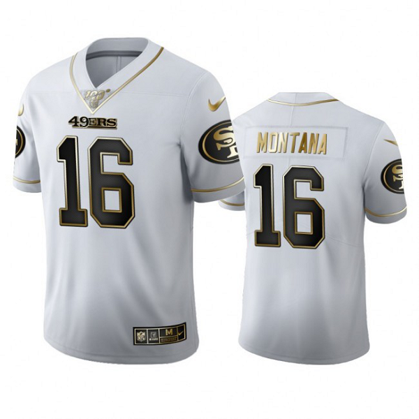 San Francisco 49ers #16 Joe Montana Men's Nike White Golden Edition Vapor Limited NFL 100 Jersey