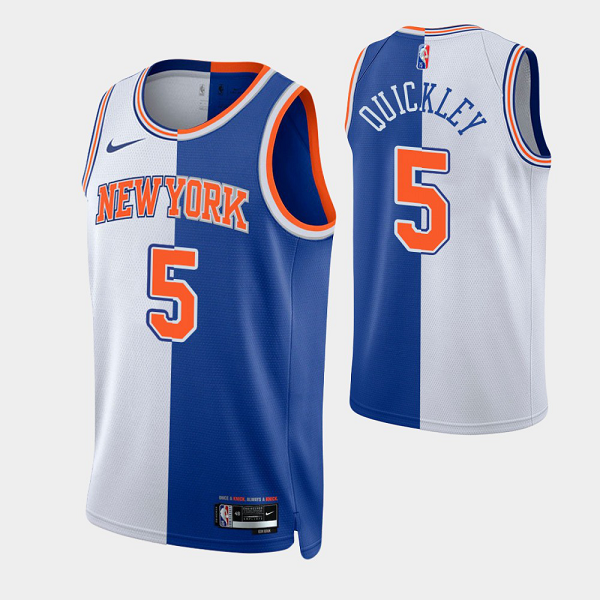 Men's New York Knicks Immanuel Quickley #5 2021-22 Royal White Split Edition NBA Jersey