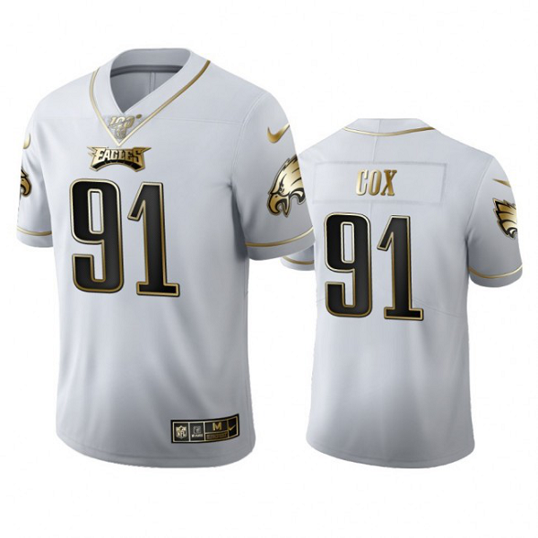 Philadelphia Eagles #91 Fletcher Cox Men's Nike White Golden Edition Vapor Limited NFL 100 Jersey