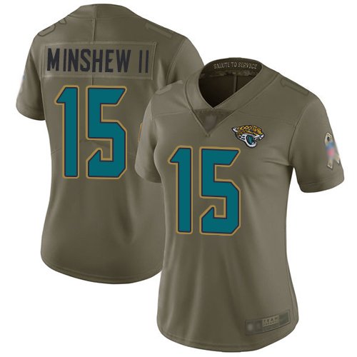 Women's Jacksonville Jaguars #15 Gardner Minshew II OliveStitched NFL Limited 2017 Salute to Service Jersey