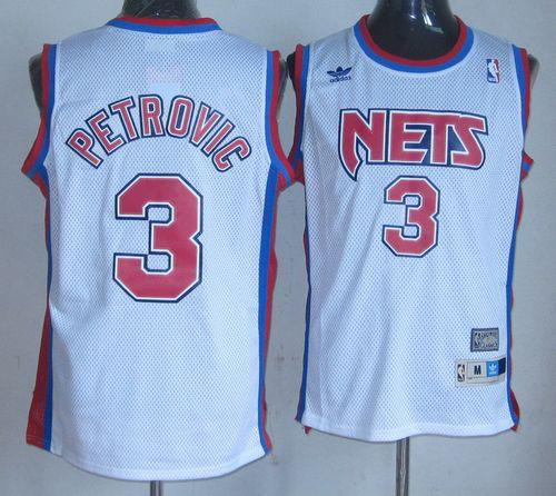 Men's Brooklyn Nets #3 Drazen Petrovic White Throwback Stitched NBA Jersey