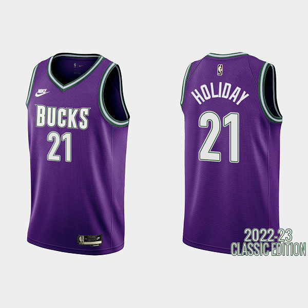 Men's Milwaukee Bucks #21 Jrue Holiday 2022-23 Classic Edition Purple NBA Jersey