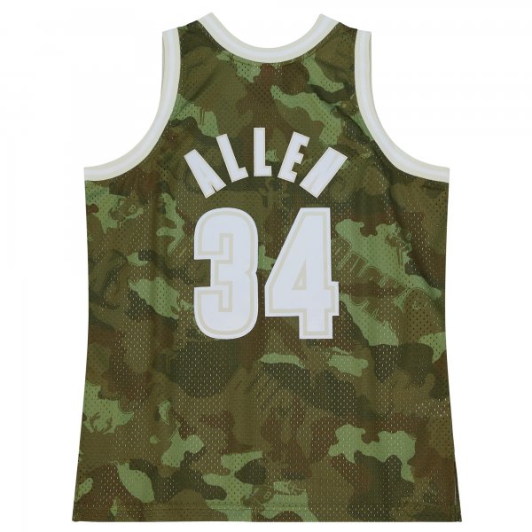 Men's Milwaukee Bucks Ray Allen Mitchell & Ness Camo Hardwood Classics 2000/01 Ghost Green Swingman Jersey