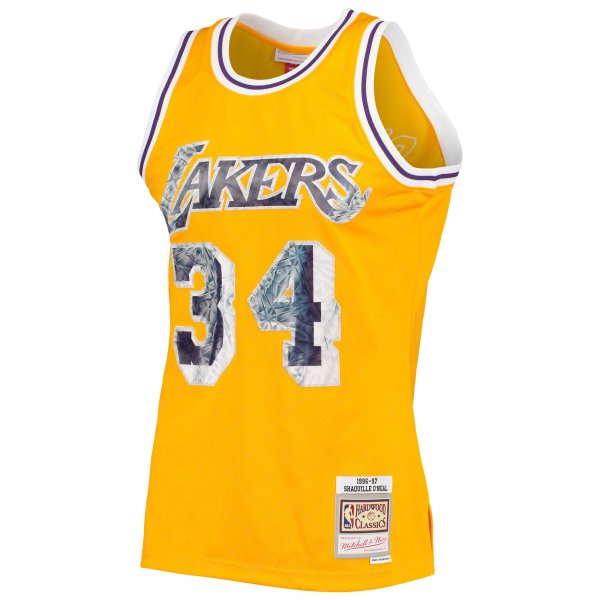 Men's Los Angeles Lakers Shaquille O'Neal Mitchell & Ness Gold 1996-97 Hardwood Classics NBA 75th Anniversary Diamond Swingman Jersey