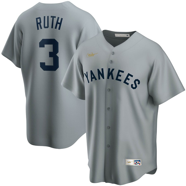 Men's NIKE New York Yankees #3 Babe Ruth Road Cooperstown Collection Player Gray MLB Jersey