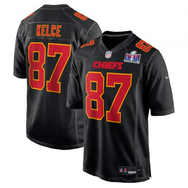 Men's Kansas City Chiefs Travis Kelce Nike Black Super Bowl LVIII Carbon Fashion Game Player Jersey