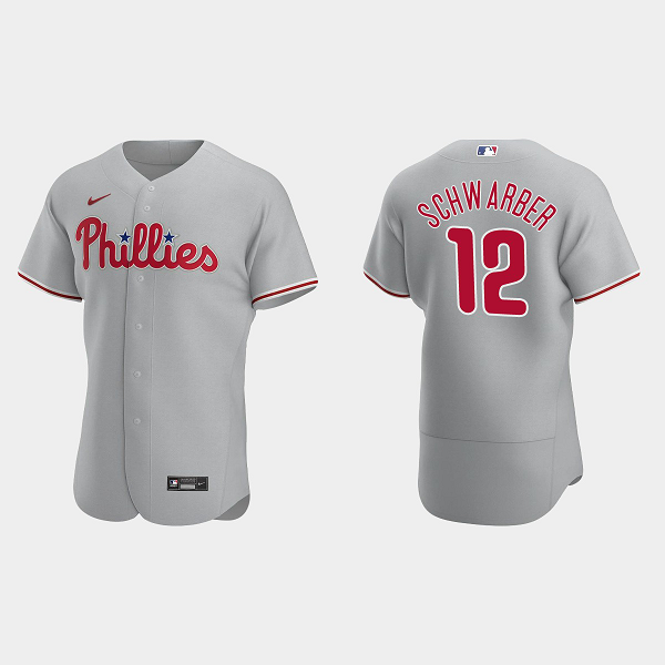 Men's Philadelphia Phillies #12 Kyle Schwarber Gray Road Flex Base MLB Jersey