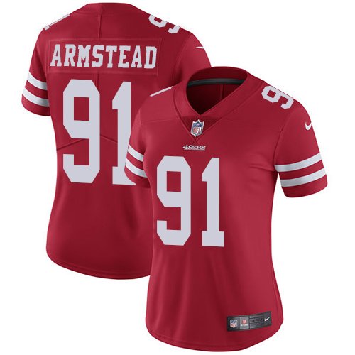 Nike San Francisco 49ers #91 Arik Armstead Red Team Color Women's Stitched NFL Vapor Untouchable Limited Jersey