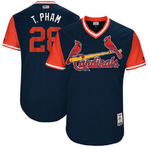 Men's St. Louis Cardinals #28 Tommy Pham T. Pham Majestic Navy 2017 Players Weekend Jersey