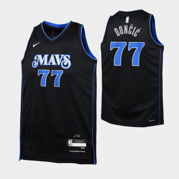 Youth Dallas Mavericks #77 Luka Doncic City Edition 2023-24 Jersey - Black