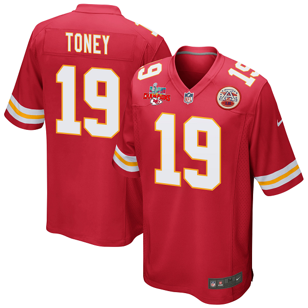 Kadarius Toney #19 Kansas City Chiefs Super Bowl LVII Champions 3 Stars Men's Game Red NFL Jersey