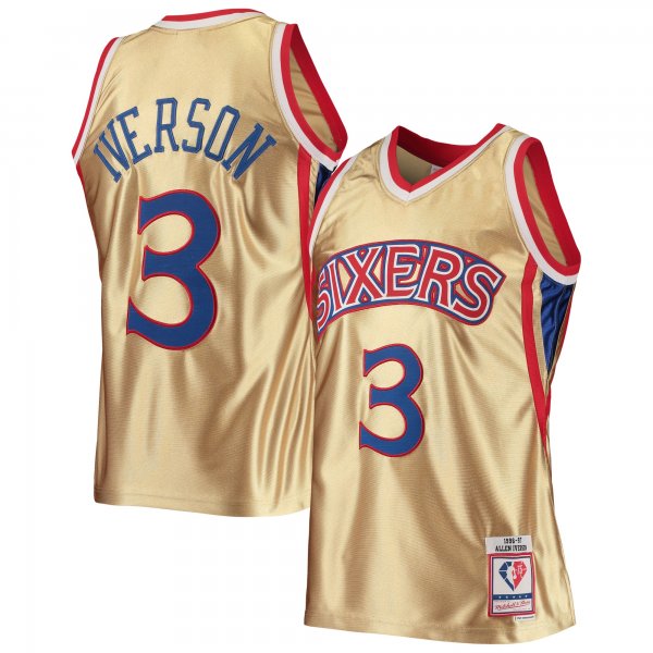 Men's Philadelphia 76ers Allen Iverson Gold Mitchell & Ness 75th Anniversary 1996/97 Hardwood Classics Swingman Jersey