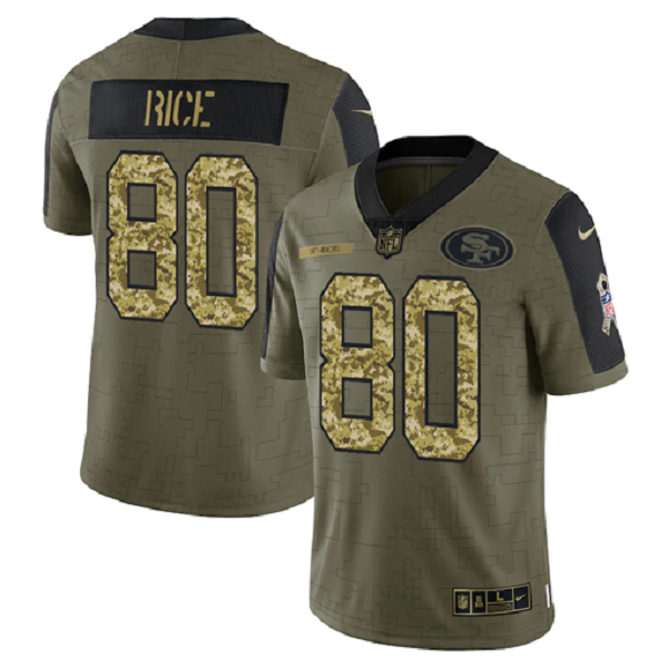 San Francisco 49ers Jerry Rice Olive 2021 Salute To Service Limited Men's NFL Jersey