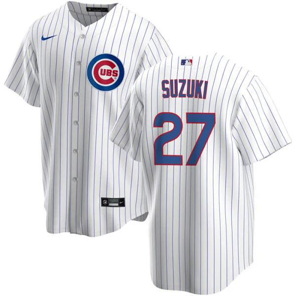 Men's Chicago Cubs #27 Seiya Suzuki White Home Stitched Nike MLB Jersey