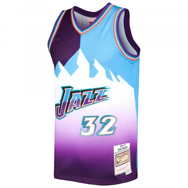 Men's Utah Jazz Karl Malone Mitchell & Ness Purple/Turquoise Hardwood Classics 1996/97 Split Swingman Jersey