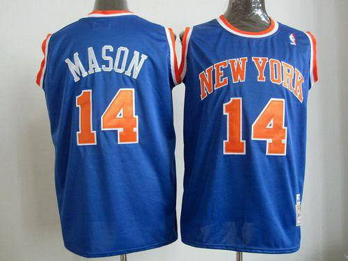 Mitchell And Ness Men's New York Knicks #14 Anthony Mason Blue Throwback Stitched NBA Jersey