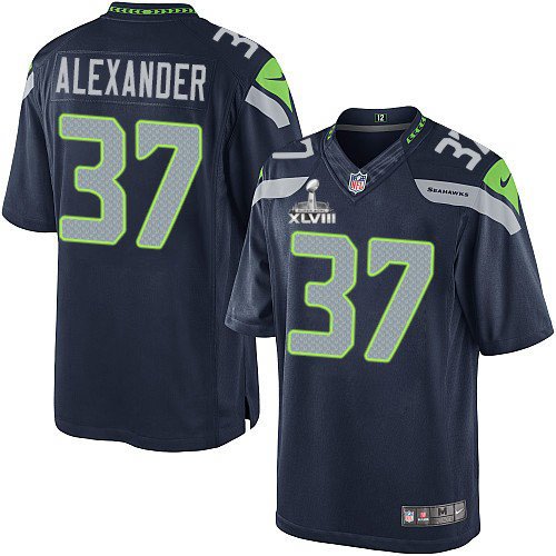 Seattle Seahawks Super Bowl XLVIII #37 Men's Shaun Alexander Limited Home Steel Blue Jersey