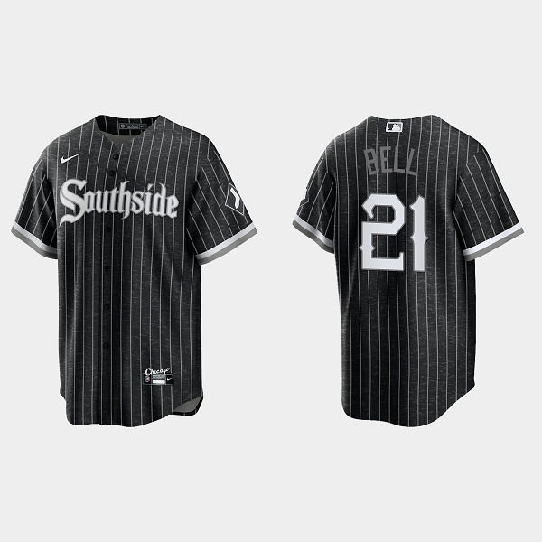 Men's Chicago White Sox #21 George Bell Black 2021 MLB City Connect Cool Base Jersey