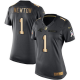 Nike Carolina Panthers #1 Cam Newton Black Women's Stitched NFL Limited Gold Salute to Service Jersey