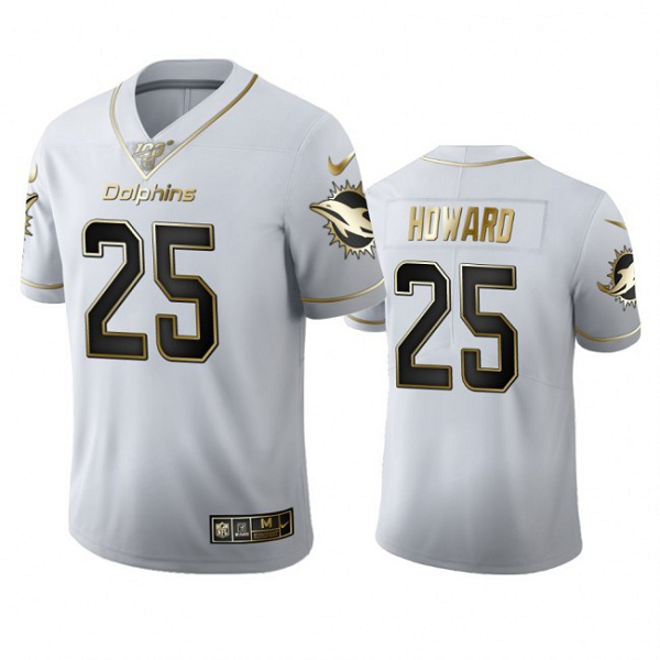 Miami Dolphins #25 Xavien Howard Men's Nike White Golden Edition Vapor Limited NFL 100 Jersey