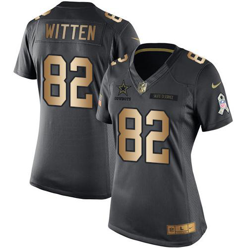 Nike Dallas Cowboys #82 Jason Witten Black Women's Stitched NFL Limited Gold Salute to Service Jersey