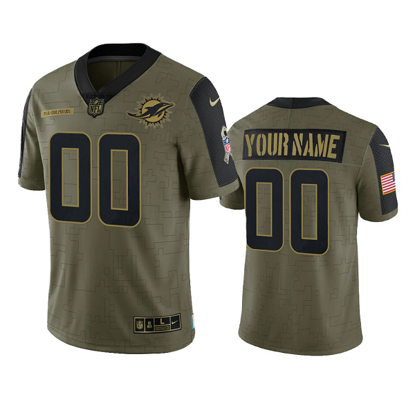 Miami Dolphins Custom Olive 2021 Salute To Service Men's Limited NFL Jersey