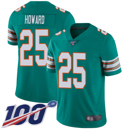 Miami Dolphins #25 Xavien Howard Aqua Green Alternate Youth Stitched NFL 100th Season Vapor Limited Jersey