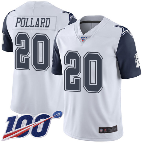 Men's Dallas Cowboys #20 Tony Pollard White Stitched NFL Limited Rush 100th Season Jersey