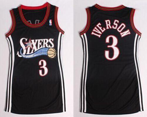 Philadelphia 76ers #3 Allen Iverson Black Women's Dress Stitched NBA Jersey