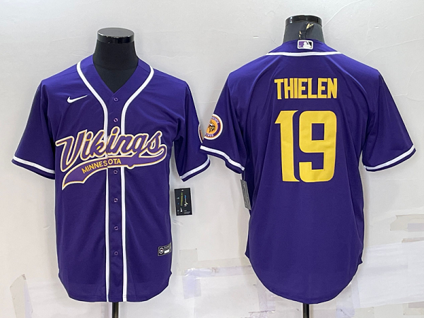 Men's Minnesota Vikings #19 Adam Thielen Purple Stitched Baseball Cool Base Jersey