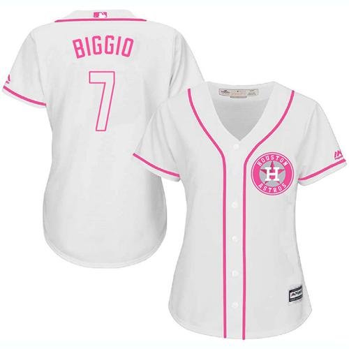 Houston Astros #7 Craig Biggio White/Pink Fashion Women's Stitched MLB Jersey