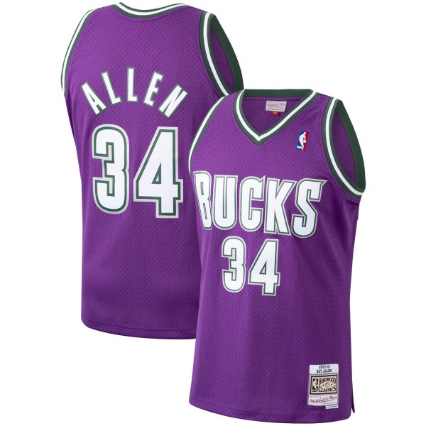 Men's Milwaukee Bucks Ray Allen Mitchell & Ness Purple 2000/01 Hardwood Classics Swingman Jersey