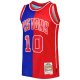 Men's Detroit Pistons Dennis Rodman Mitchell & Ness Blue/Red Hardwood Classics 1988/89 Split Swingman Jersey