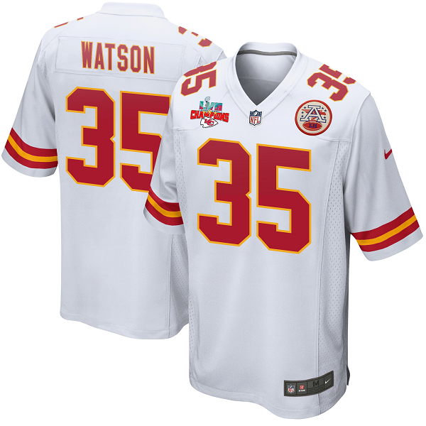 Jaylen Watson #35 Kansas City Chiefs Super Bowl LVII Champions 3 Stars Men's Game White NFL Jersey