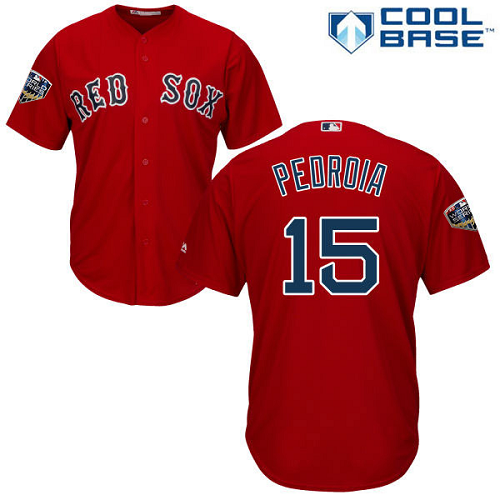 Boston Red Sox #15 Dustin Pedroia Red New Cool Base 2018 World Series Stitched MLB Jersey