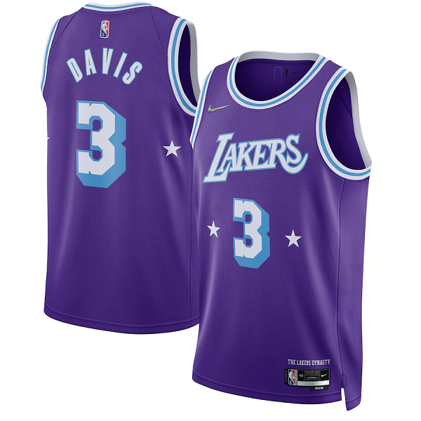 Men's Los Angeles Lakers #3 Anthony Davis 2021-22 75th Anniversary City Edition Purple Jersey