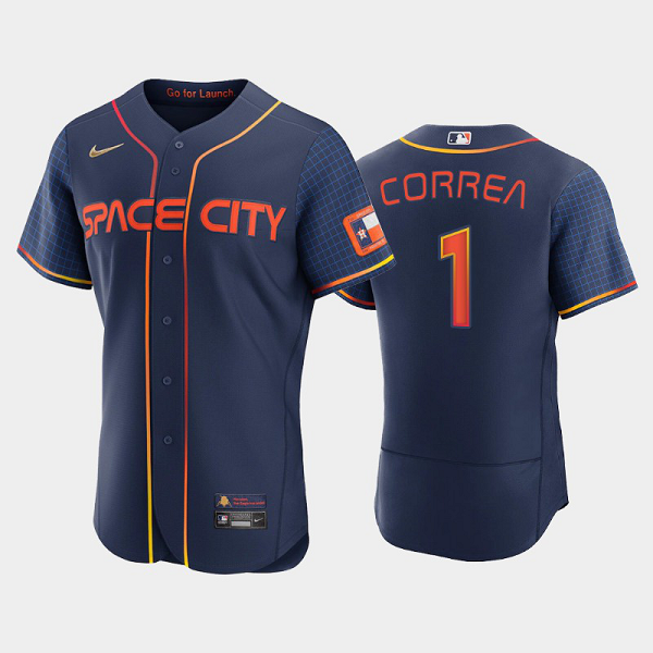 Men's #1 Carlos Correa Houston Astros 2022 City Connect Navy MLB Jersey