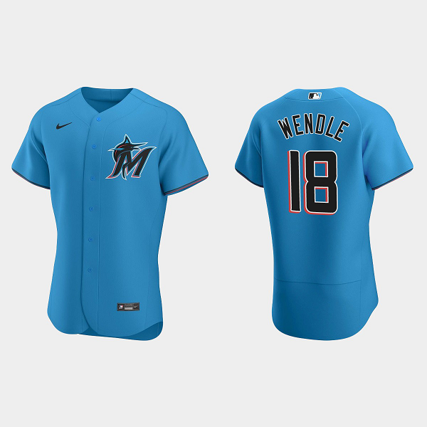 Men's Miami Marlins #18 Joey Wendle Blue Alternate Flex Base MLB Jersey