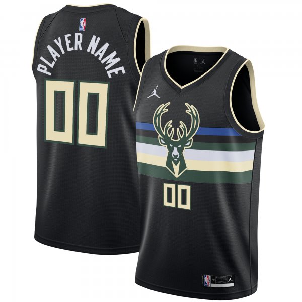 Men's Milwaukee Bucks Jordan Brand Black Swingman Custom Jersey - Statement Edition