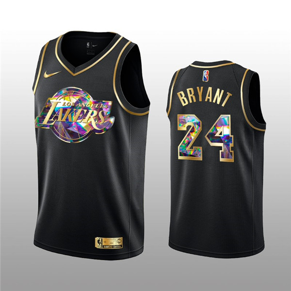 Men's Los Angeles Lakers #24 Kobe Bryant 2021/22 Black Golden Edition 75th Anniversary Diamond Logo Stitched NBA Jersey