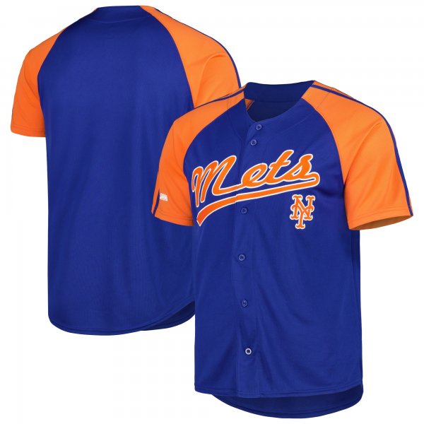 Men's New York Mets Stitches Royal Button-Down Raglan Fashion Jersey