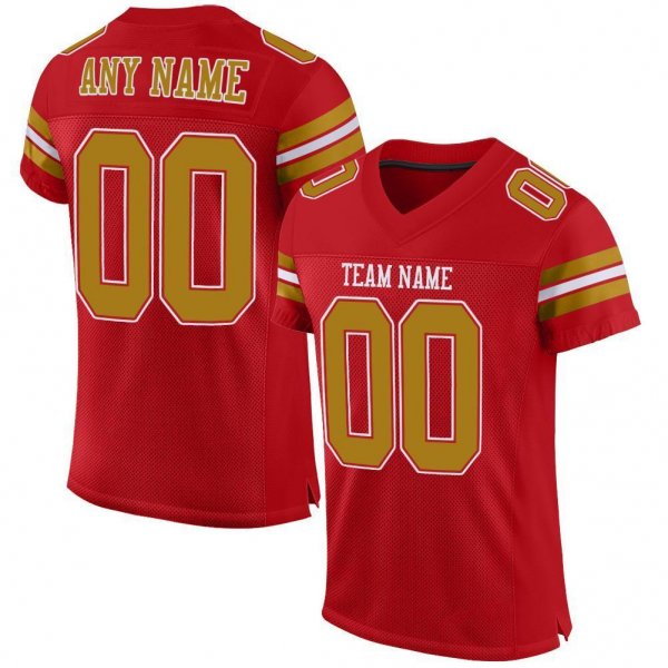 Men's Custom Red Old Gold-White Mesh Authentic Football Jersey