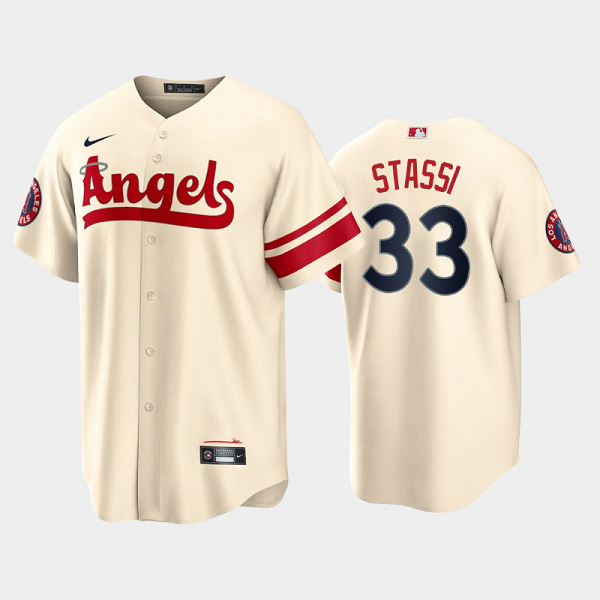 Men's Los Angeles Angels #33 Max Stassi 2022 City Connect Cream Cool Base MLB Jersey