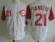 Mitchell And Ness 1997 Cincinnati Reds #21 Reggie Sanders White Strip Throwback Stitched MLB Jersey