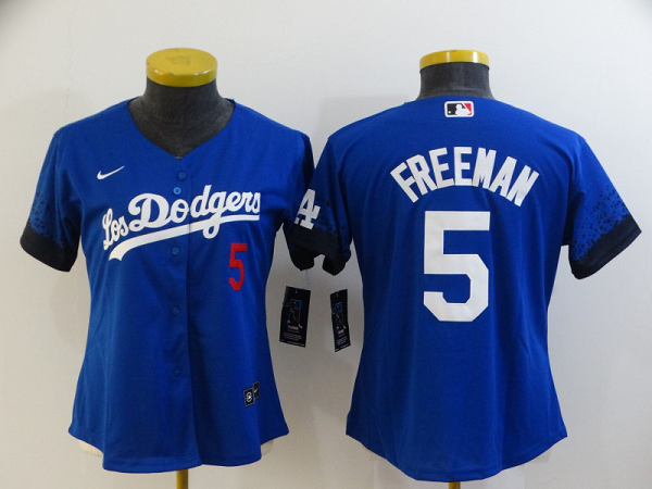 Women's Nike Los Angeles Dodgers #5 Freddie Freeman Royal City Connect Cool Base MLB Jersey