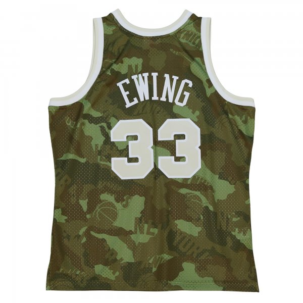 Men's New York Knicks Patrick Ewing Mitchell & Ness Camo Hardwood Classics 1991/92 Ghost Green Swingman Jersey