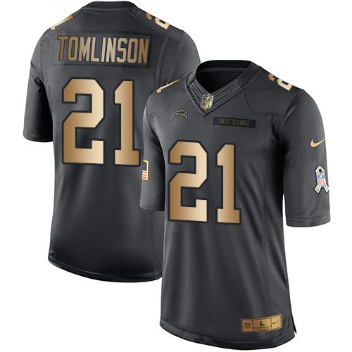 Nike Los Angeles Chargers #21 LaDainian Tomlinson Black Men's Stitched NFL Limited Gold Salute To Service Jersey